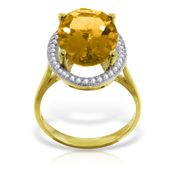 GOLD RING WITH NATURAL DIAMONDS & CITRINE - Picture 2 of 5